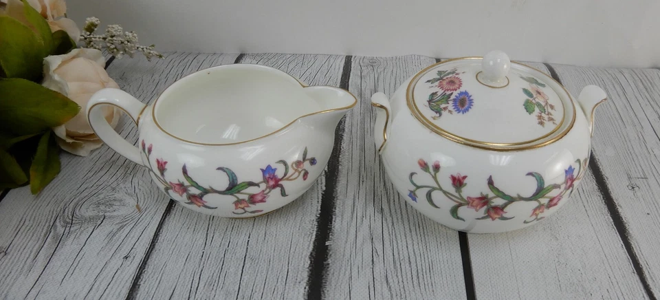 Azúcar y crema vintage Wedgwood " Devon Sprays" W4076 Foto 2 de 4