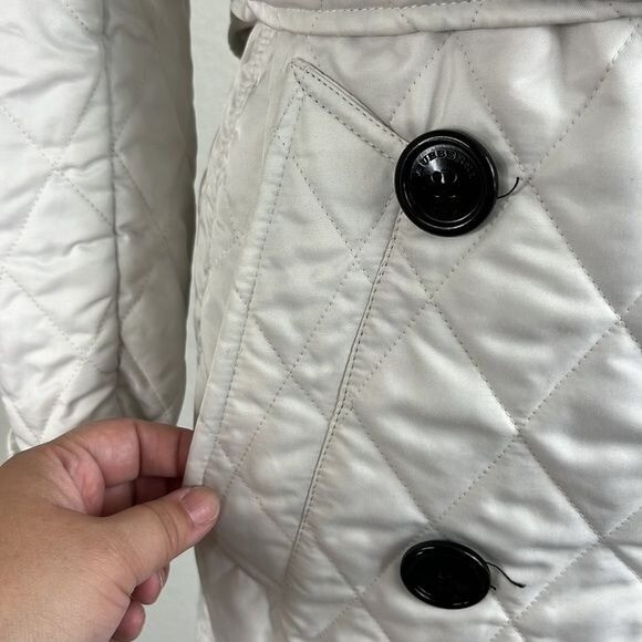 Burberry コート　ホワイト Burberry White Quilted Trench Coat Belted Jacket | eBay