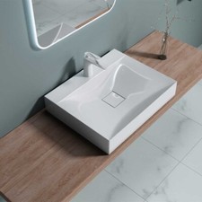 Bathroom Wash Basin Sink Stone Countertop Wall Hung Rectangle 600x480mm