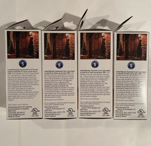 4 pk GE LED 40W Eq. Soft White Clear Deco Light Bulb Outdoor Small Base 13 yr - Picture 2 of 11