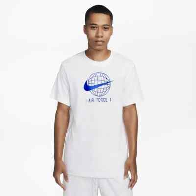 Nike Air Force 1 T-Shirt Global Swoosh White Blue Men's Size Large FN3937-010