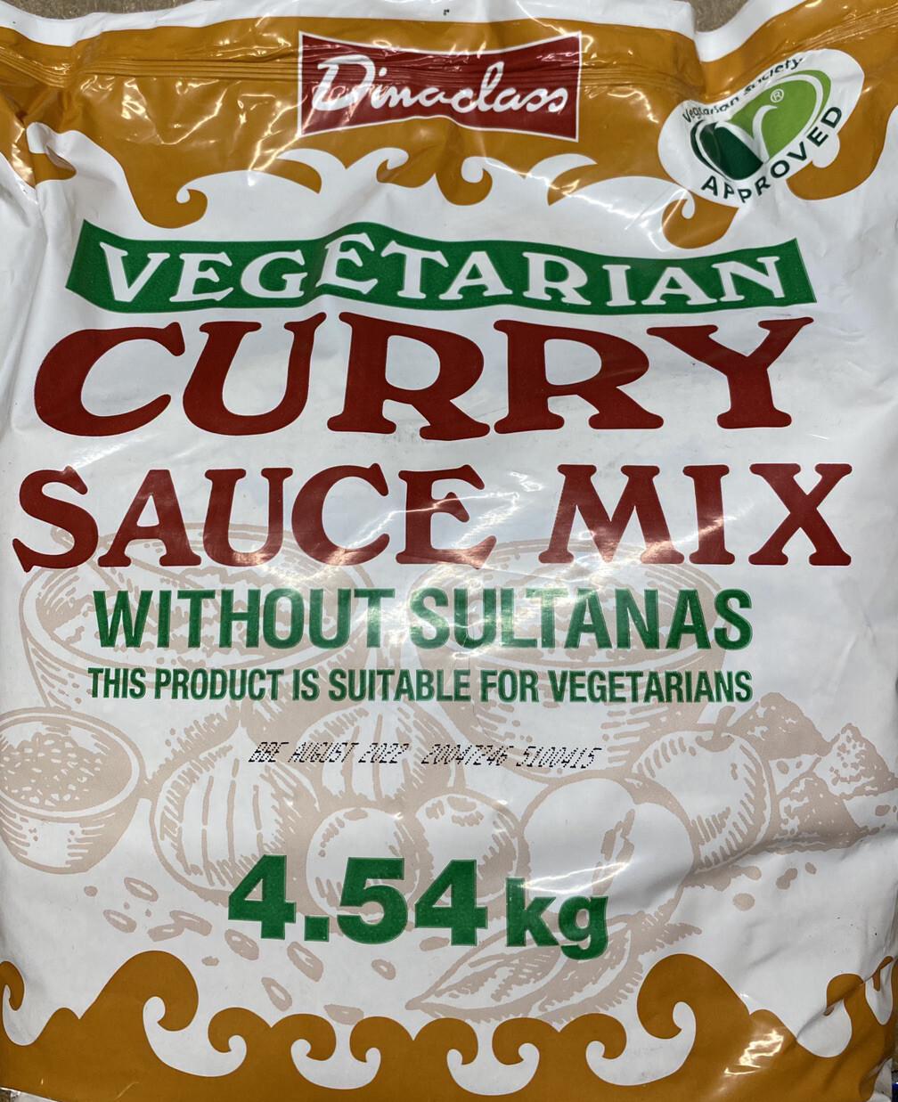 Dinaclass VEGETARIAN Curry Sauce Mix WITHOUT Sultanas  4.54kg Large Catering Bag