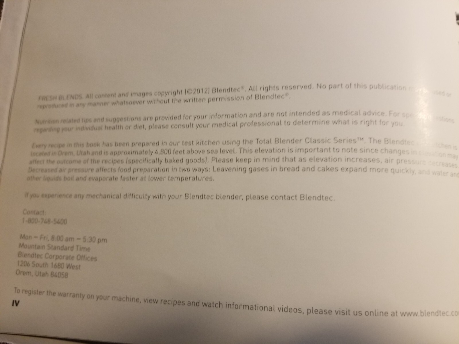 Blendtec Blender Cookbook Fresh Blends Recipes 2012 Manual Breakfast