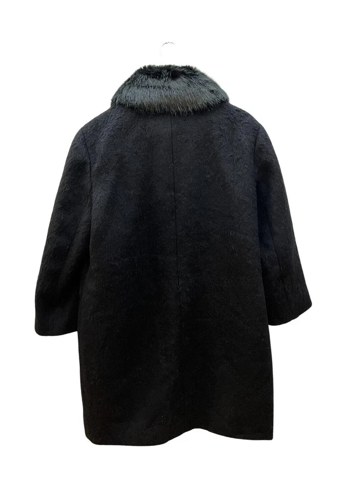 Abrigo Chaqueta Kate Spade 299222 Joya Botón Cuello Piel Lana PeaCoat Talla 14 Negro Foto 4 de 4