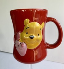 Disney Winnie the Pooh Mug 3-D Raised Embossed Large Red Cup Friends Forever
