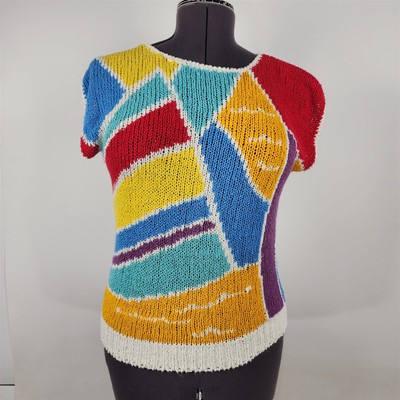 Vintage 1980s-90s Segue Abstract Colorblock Short Sleeve Sweater Vest 