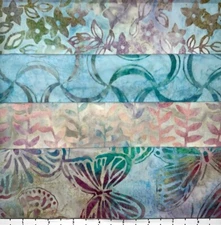 Lot of (4) 1 Yard Cuts 100% Cotton Quilting Batik Fabric Flowers & Vines #348