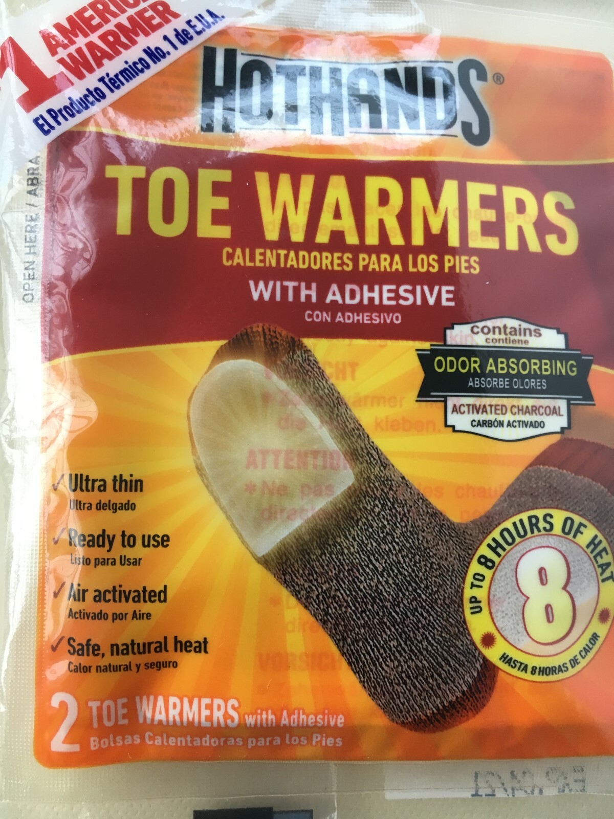 HotHands TOE WARMERS WITH ADHESIVE Pack of 2 SAFE NATURAL ODORLESS