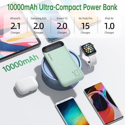 10000mAh Slim Power Bank with 2 Green Ports Portable Charger External Battery