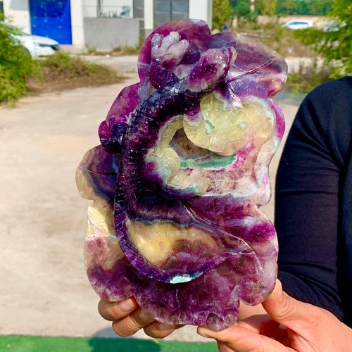 4.01LB Natural purple fluorite cube hand carved lizard crystal sample - Picture 8 of 23