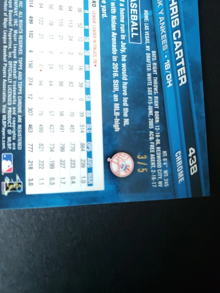 2017 Topps Chrome Sapphire Edition Gold Refractor /5 Chris Carter #438 - Image 4 of 4