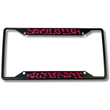 Pink Leopard Print Zinc Stainless Steel 4-hole License Plate Frame Pink Leopard Print Zinc Stainless Steel 4-hole License Plate Frame