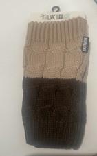 Muk Luks 230-BeachWood/Dark Chocolate Leg Warmers Beige  Brown One Size
