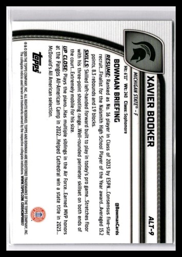 2024-25 Bowman University Chrome Green Sapphire /85 Xavier Booker #ALT-9 - Picture 2 of 2