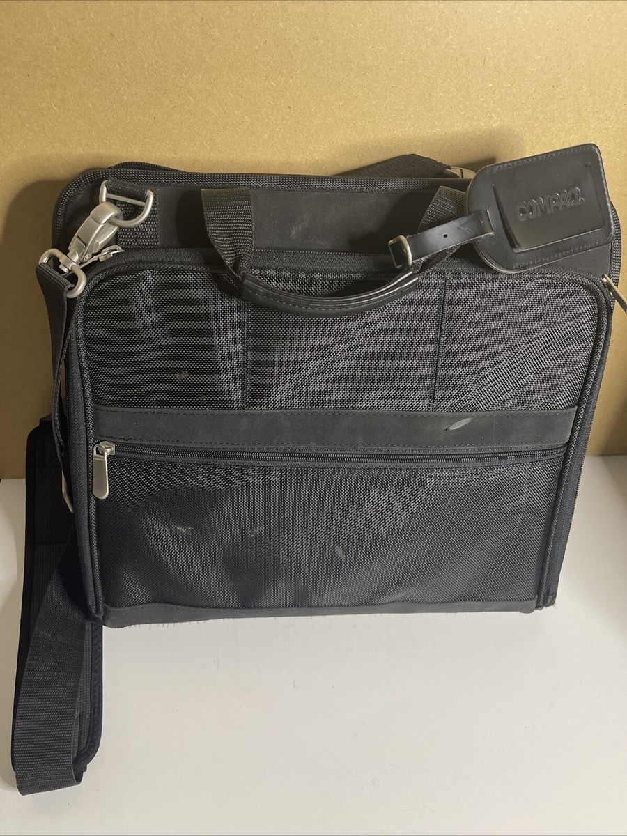 Vintage Compaq Laptop Bag Black Fabric Messenger Business Multi