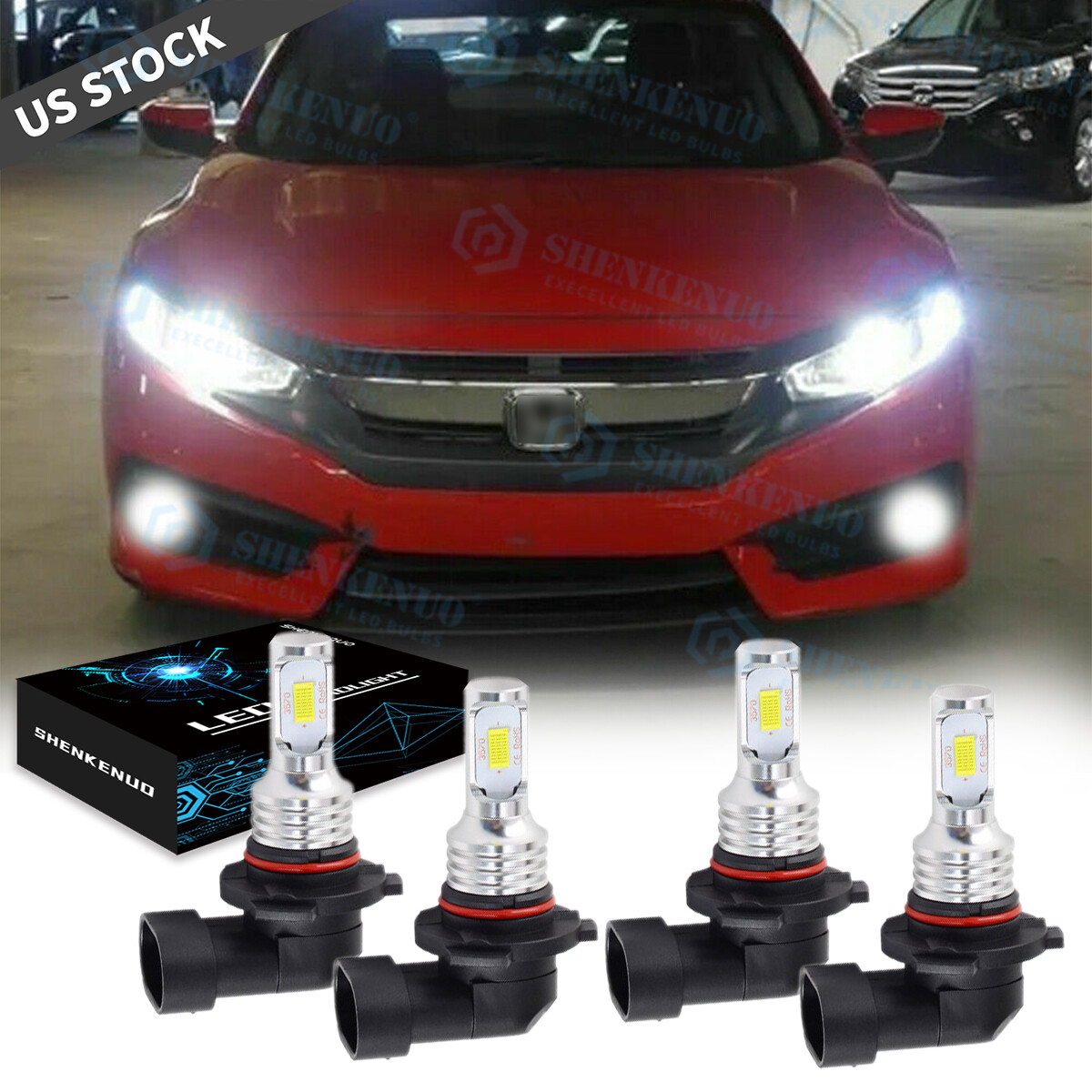 9005+9006 6000K LED Headlight Bulbs Kit Beam For Honda Civic