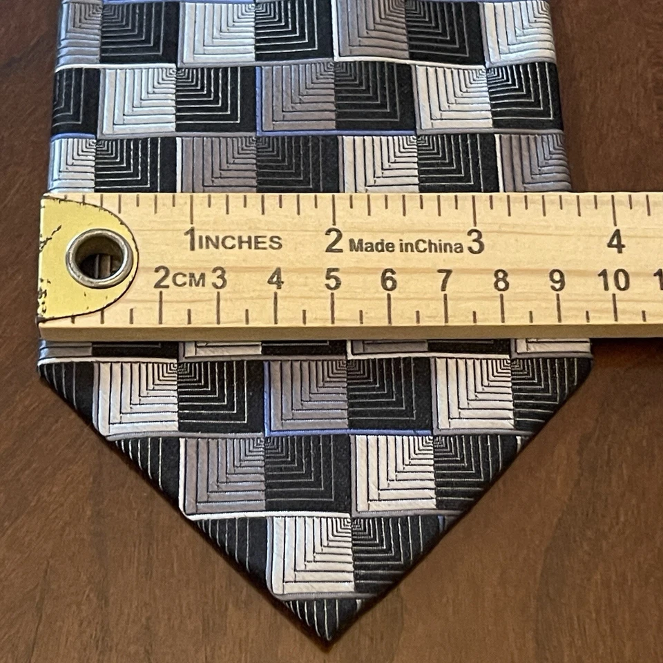 Corbata de cuello Platinum Designs negra gris azul hecha a mano 100 % seda para hombre hecha en China Foto 4 de 4