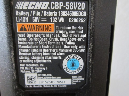 ECHO CBP-58V20 58V Lithium Battery 130345005DG9 (NON-WORKING, PARTS/REPAIR) - Picture 5 of 5