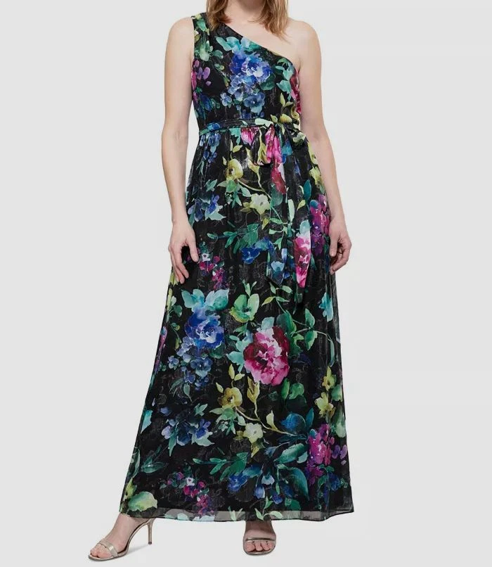 denim dress fashion trends Prunella Purple Lace Detail Maxi Dress with Pleated Skirt – Frock and Frill main image 0