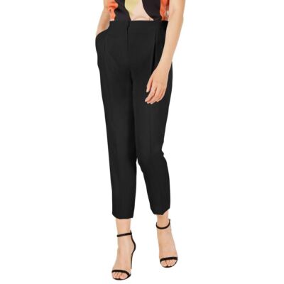 MARELLA NEW Women's Black Satin-waist Pleat-front Tapered Dress Pants 12 TEDO