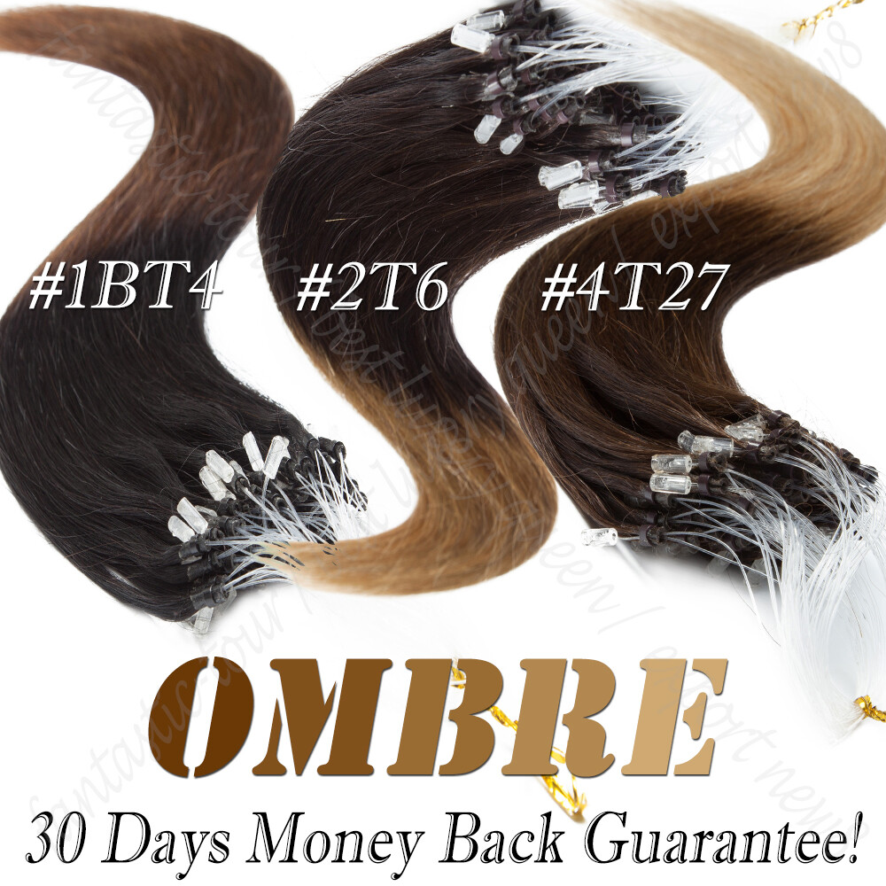 Ombre Nano Loop Ring Micro Beads Remy Human Hair Extensions Thick