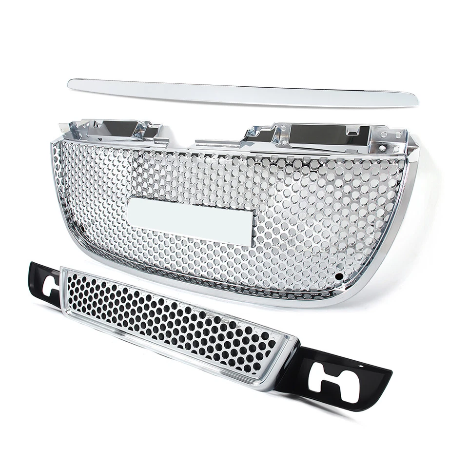 Fits GMC Yukon XL Denali 1500 2500 2007-2014 Front Grille Mesh Chrome Set 3PCS - Image 4 of 4