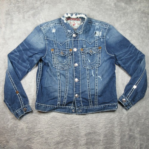 True Religion Jacket Mens 3XL Blue Jimmy Super T Denim Trucker Thick Stitch