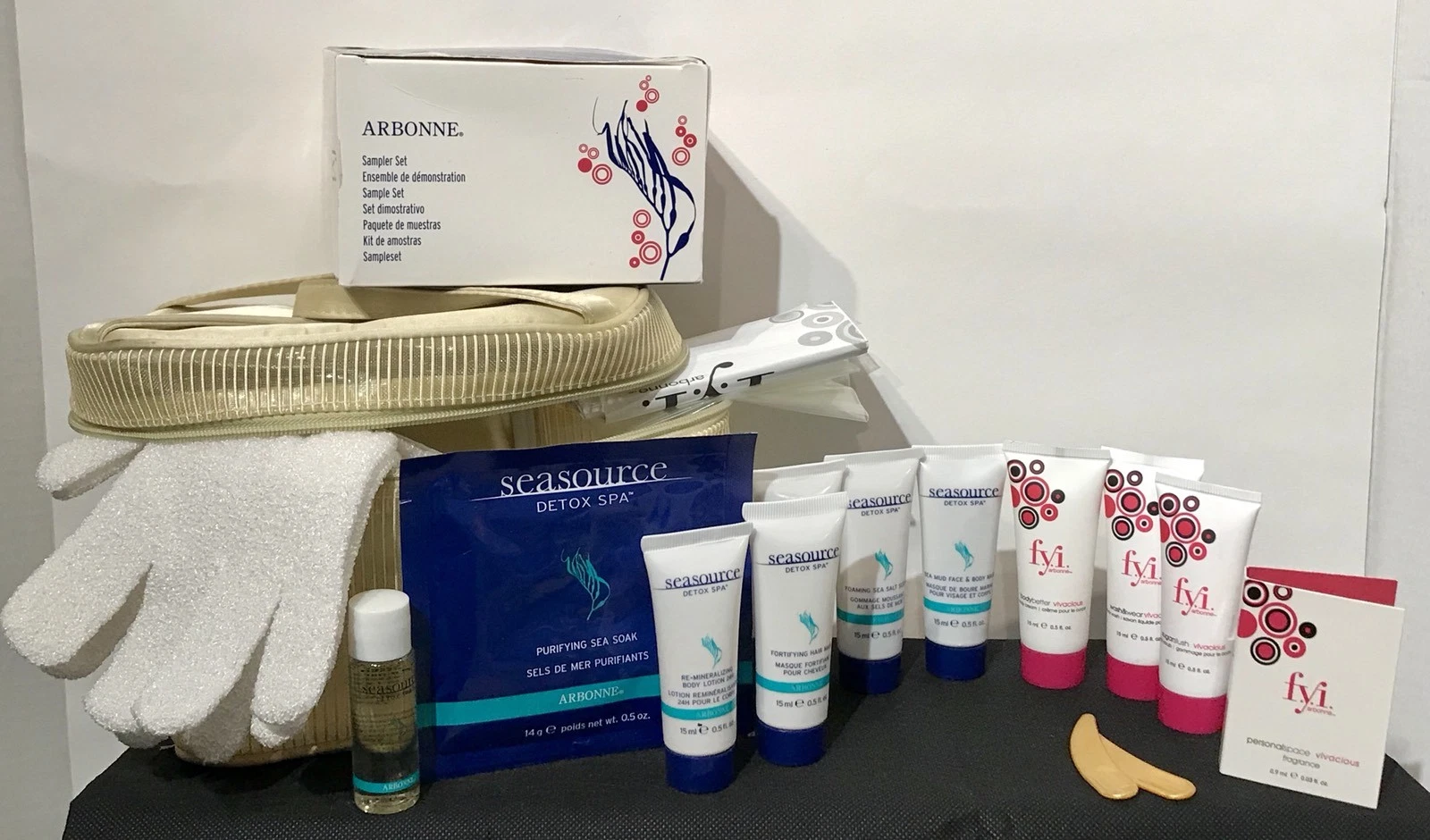 Arbonne Seasource Sampler Set Detox Spa w/Travel Case & Gloves Made in USA 🇺🇸