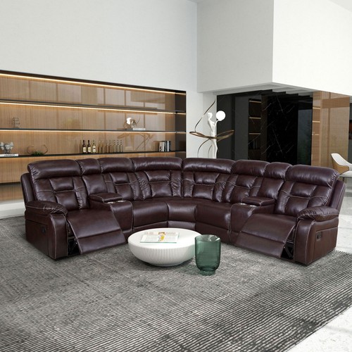 Faux Leather Manual Reclining Sofa, Cornor Sectional Couch with 2 Recliners - Picture 13 of 46