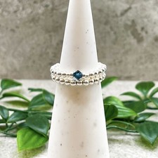 Sterling Silver Ring Set of 2 Stackable Rings Dark Blue Beaded Stretch Gift