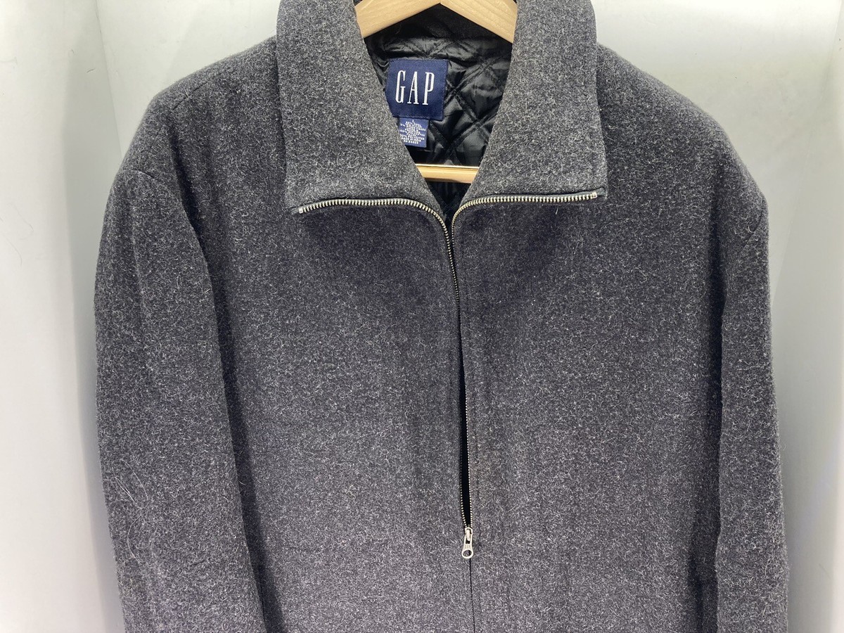 Gap Coat Jacket Men Size Large Wool Blend Full Zip Gray Quilted