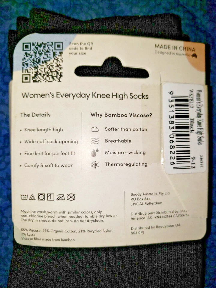 Boody Organic Bamboo Viscose Women’s Size 9-12 knee high Socks Black - Image 2 of 2