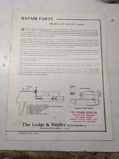 LODGE & SHIPLEY LATHES REPAIR PARTS LIST BOOK MANUAL CATALOG A 12” 14” 16” MODEL