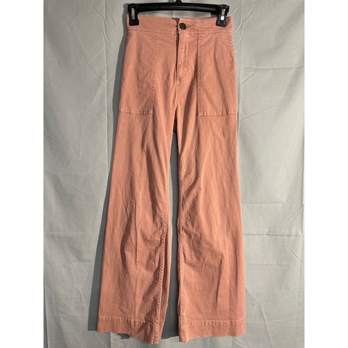 Lou Grey Pants Womens 0 Pink Wide Leg Brushed Twill High Waist Capsule Stretch