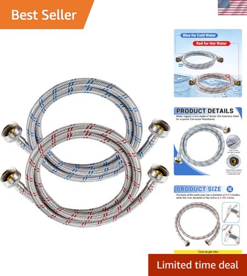 #ad Durable 4 Ft Stainless Steel Water Supply Hoses for All Washers 2 Pack $24.69