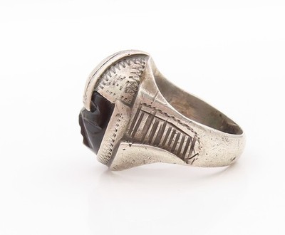 925 Sterling Silver Vintage Ring Black Onyx Face Aztec Warrior Sz