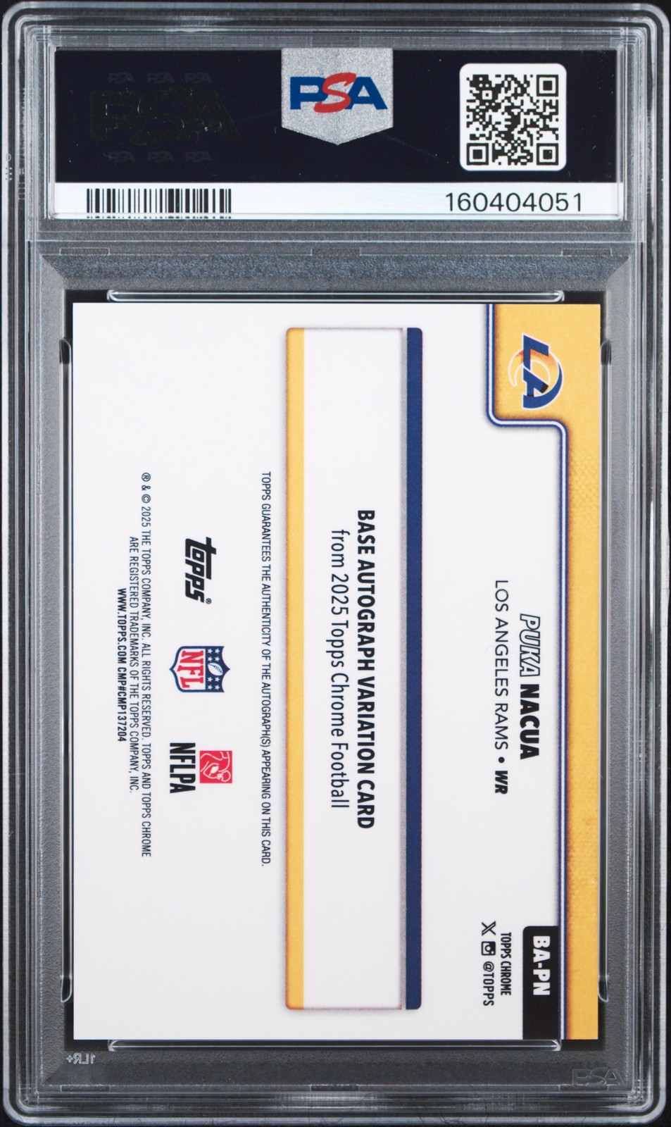 2025 TOPPS CHROME AUTO ORANGE LAVA #PN PUKA NACUA 1/25 PSA 9 DNA AUTO 10 view 2