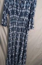 Bohemian Forever 21 Women's Blue/White Maxi Dress Sz S Open Back Stretch Waist