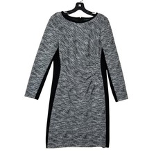 Lauren Ralph Lauren Sheath Dress Womens 14 Grey Black Ruched Long Sleeve Marled