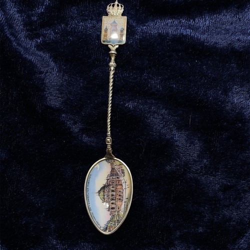 Vintage Enameled 830 Silver Copenhagen Denmark Souvenir Spoon