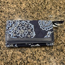Vera Bradley Wallet Clutch 8" x 5" Turn Lock Blue Paisley Compartment Organizer