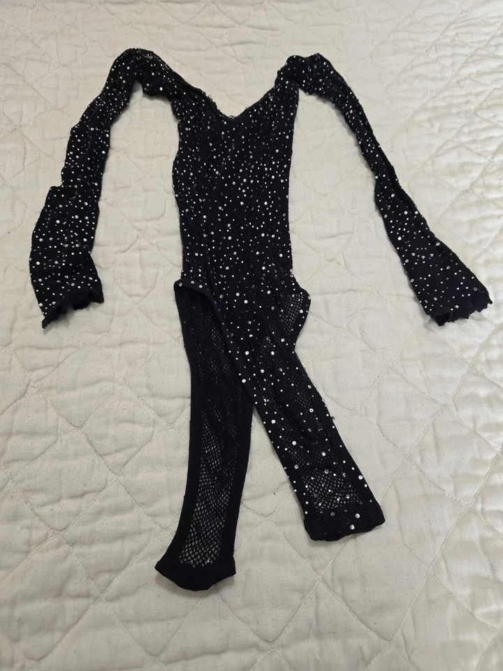 Nuevo con etiquetas Body Negro Rejilla Manga Larga Brillante Estrás | Ropa de Baile Rave - OS Foto 2 de 4