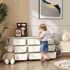 29.5" 3 Tier Kids Storage Unit Dresser Tower w/ 9 Drawers, Cream White