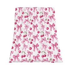 Pink Bow Cherry Flannel Throw Blanket Soft Cozy Sofa Bed Decor 50x60 Inch