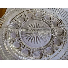 Vtg Federal Glass Windsor Clear Buttons Cane Divided Round Relish Dish