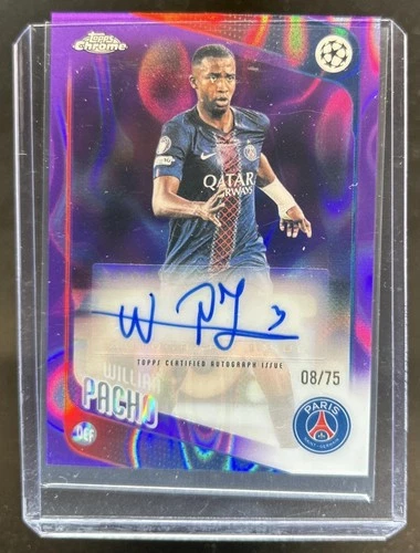 2025-26 Topps Chrome UEFA CC Willian Pacho Auto Purple Lava Refractor #/75 PSG