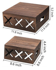 Set of 2 Square Wooden Display Stands, Rustic Cake Dessert Stackable Crate Riser