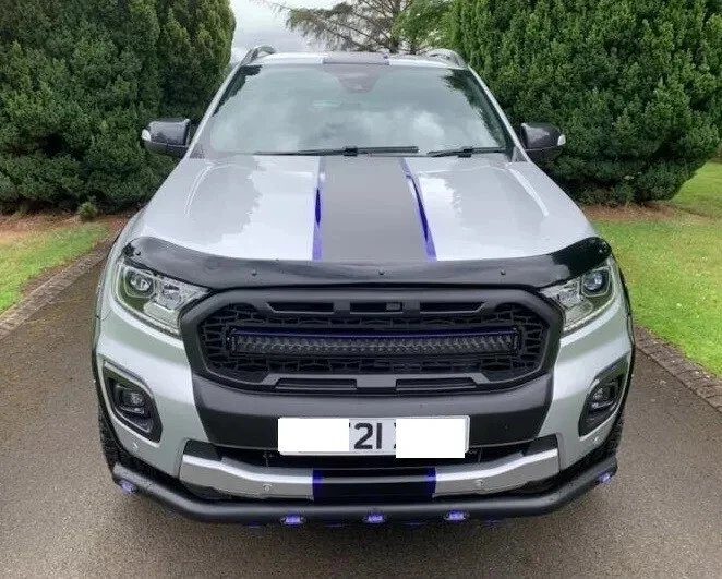 CAPPAFE Bonnet Protector Bug Guard Solid Black Acrylic For Ford Ranger 2016-2022