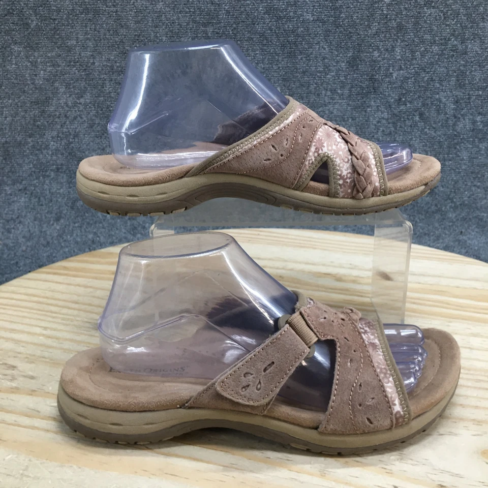 Sandalias Earth Origins para mujer 9 M color topo lijadora deslizables cuero trenzado floral Foto 2 de 4