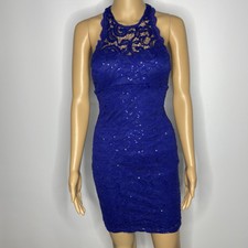 SEQUIN HEARTS Blue Lace Bodycon Mini Dress Juniors Size 1